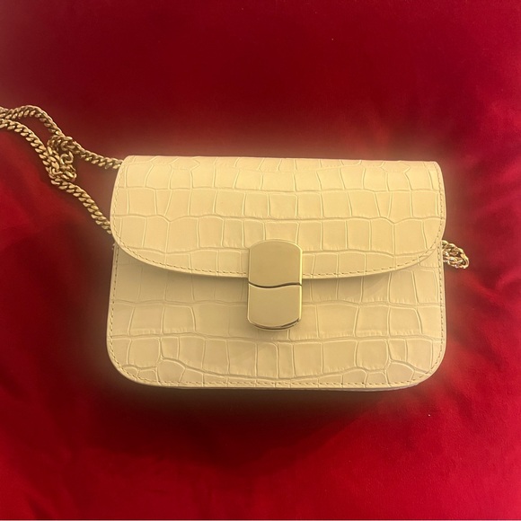 Sezane Milo Mini Classic Bag  Ecru Croco Print w/ Gold Chain Strap - Picture 7 of 12